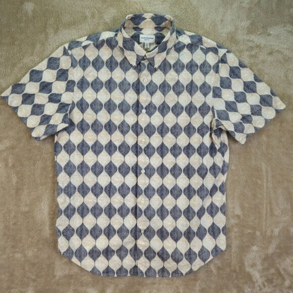 Club Monaco Shirt Geometric Pattern Casual Short Sleeve Button-Up Cotton Size S - Picture 2 of 10